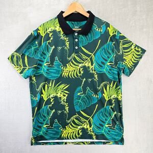 Godzilla TOHO Green Short Sleeve Polo Shirt Mens XL Green Jungle Floral Aop
